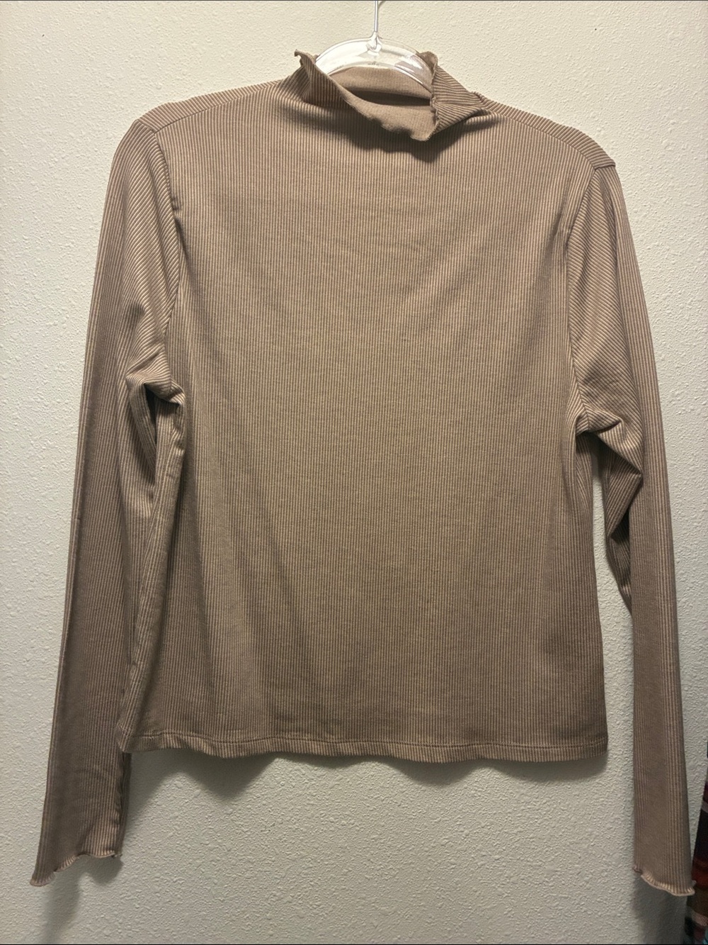 Serra Ribbed Mock Neck Long Sleeve Top - Beige/Tan